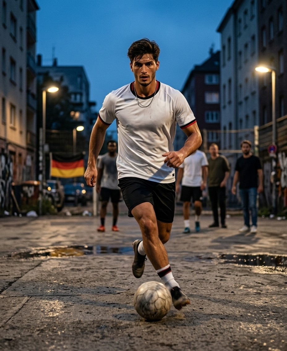 Fan flex portraits — street field dribble (Male)
