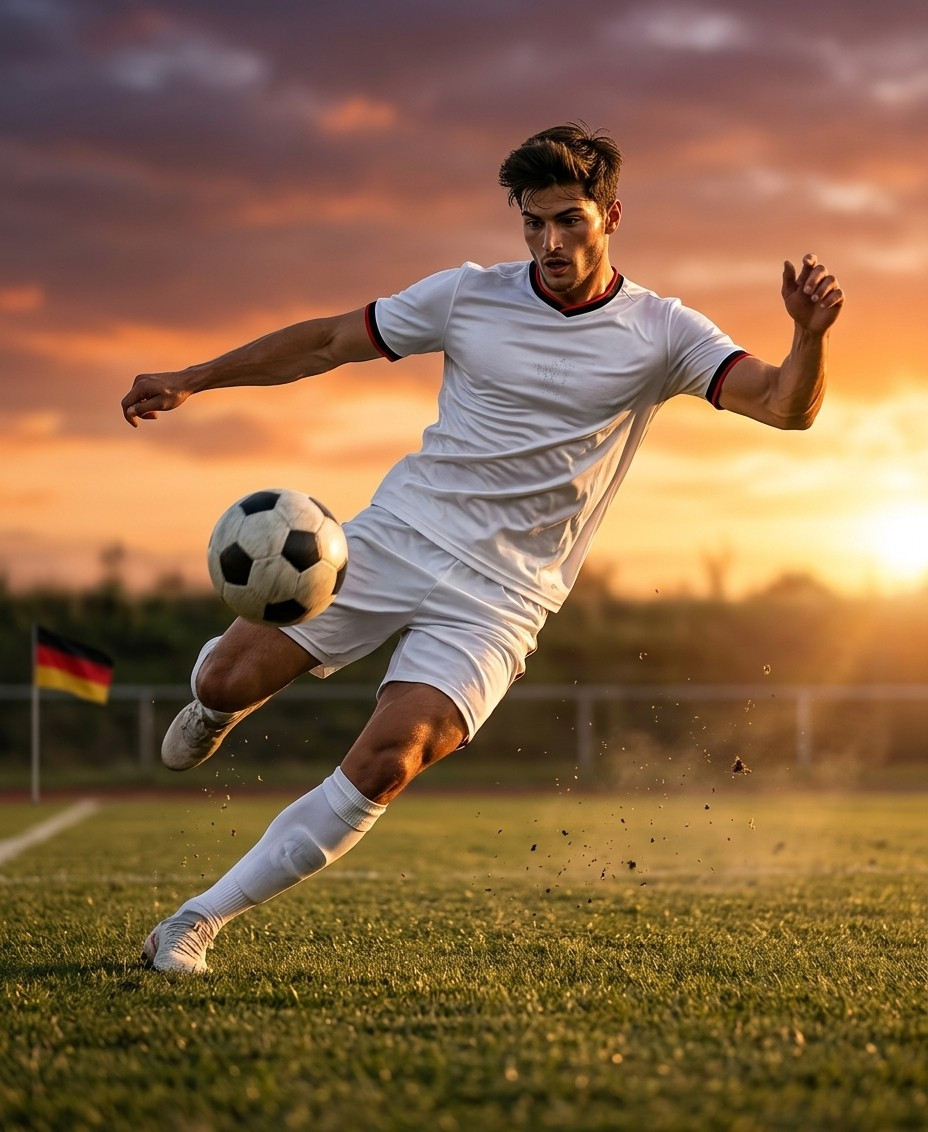 Fan flex portraits — sunset volley strike (Male)