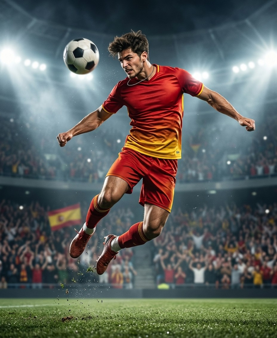 Fan flex portraits — floodlight header jump (Male)
