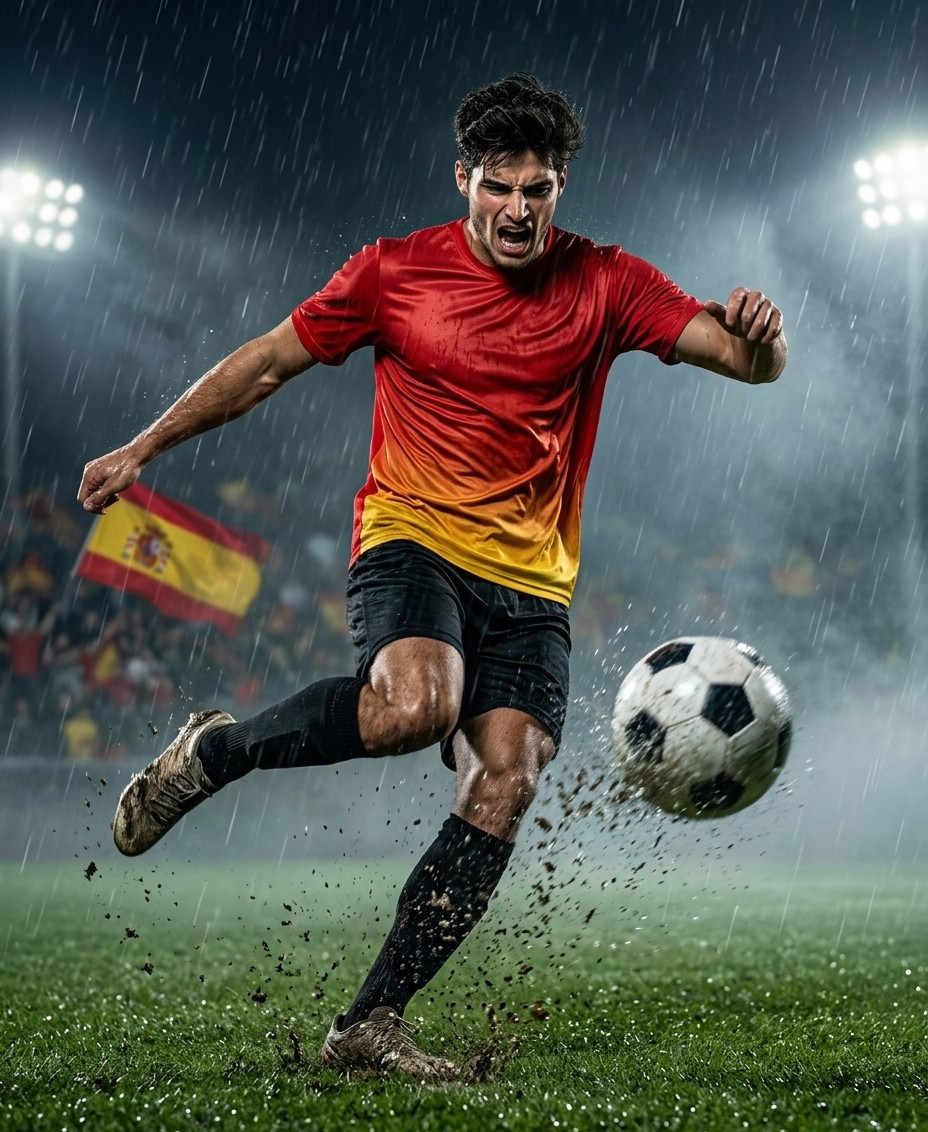 Fan flex portraits — rainy field kick (Male)