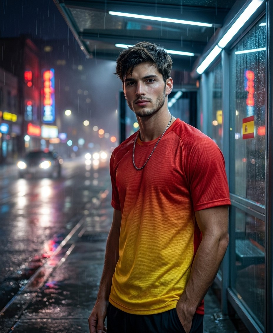 Supporter Lifestyle Portraits — rainy bus stop portrait (Male)