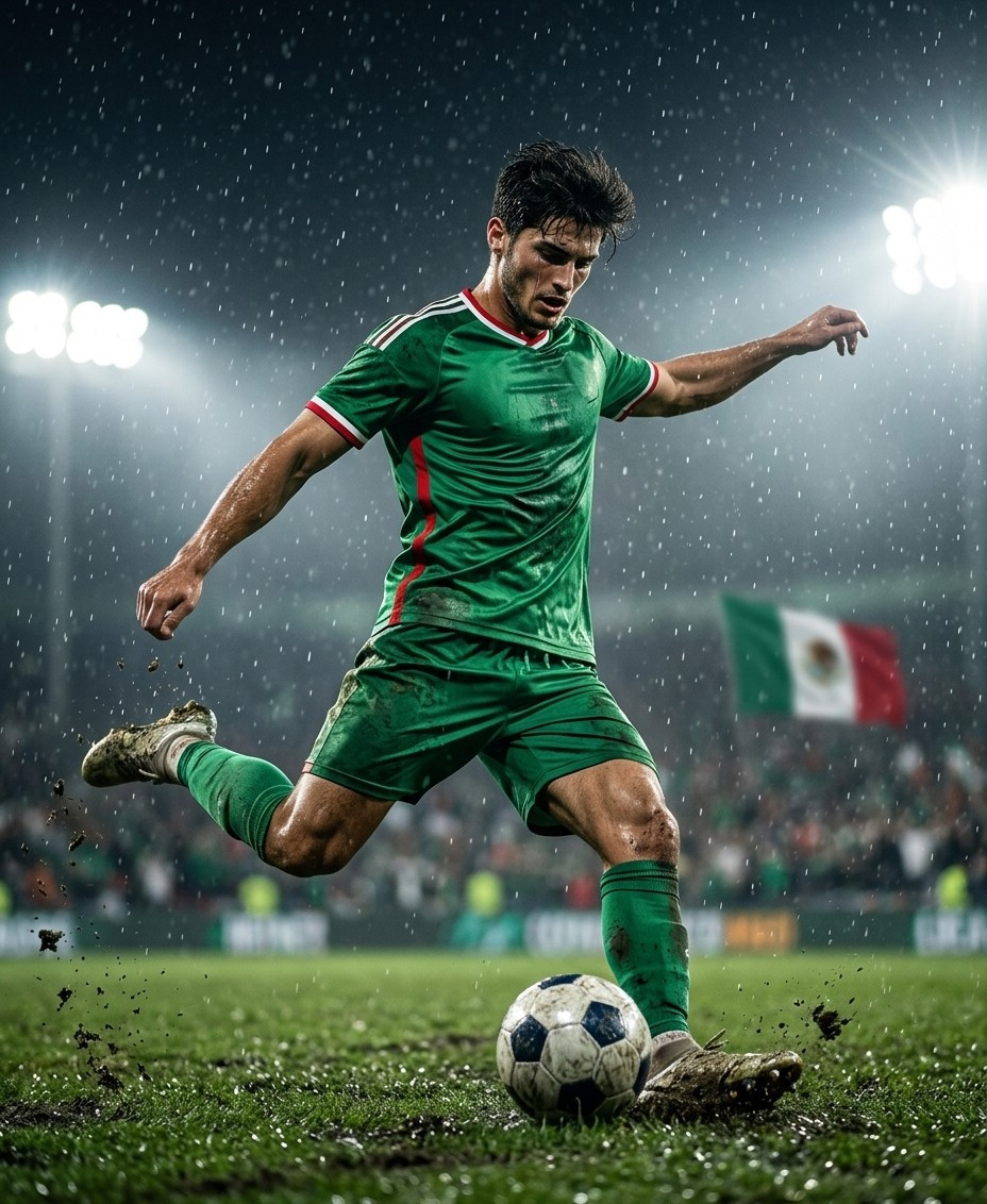 Fan flex portraits — rainy field kick (Male)