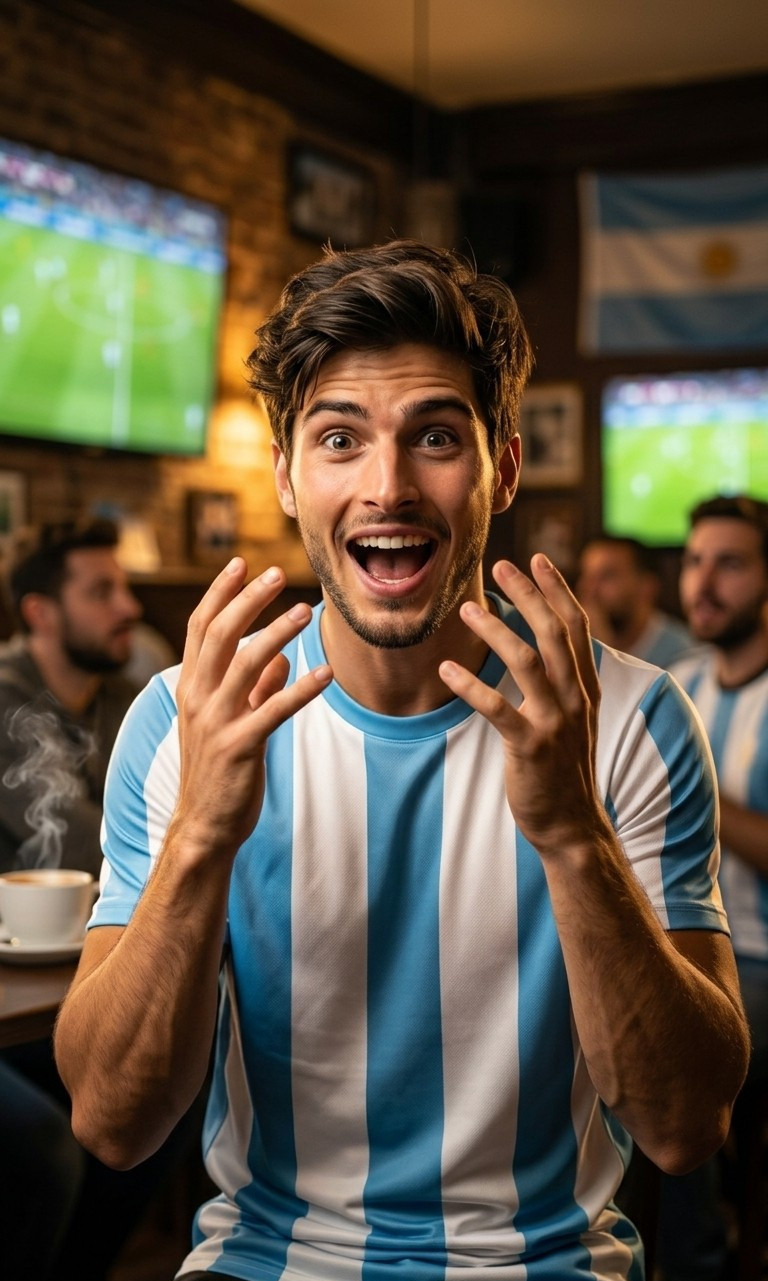 Football Star Poster Series — Café Emotional Reaction Portrait (Male)