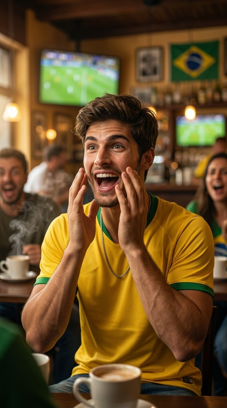 Football Star Poster Series — Café Emotional Reaction Portrait (Male)