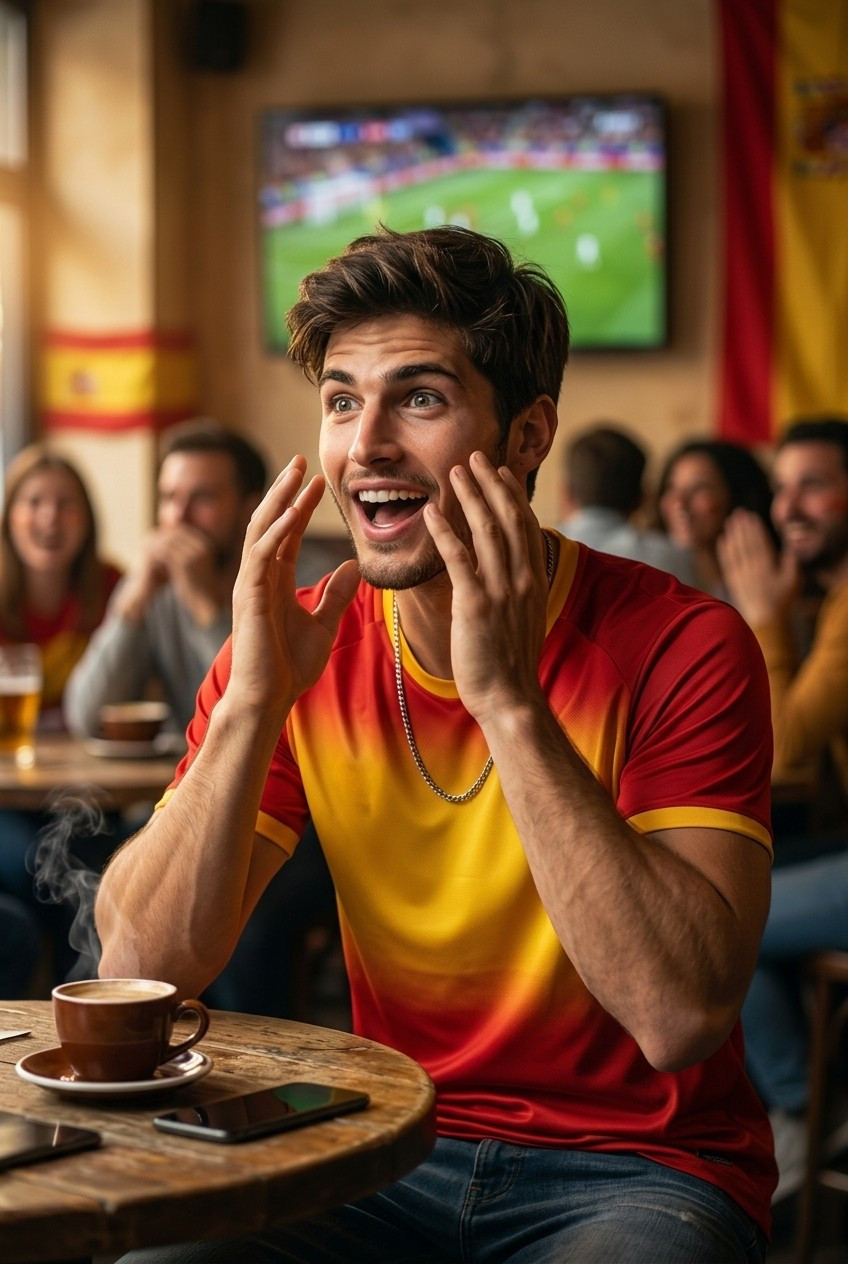 Football Star Poster Series — Café Emotional Reaction Portrait (Male)