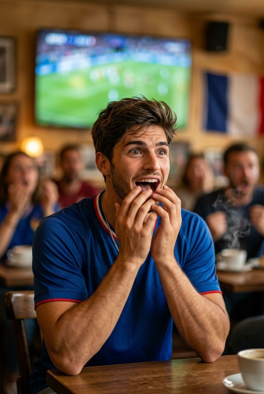 Football Star Poster Series — Café Emotional Reaction Portrait (Male)