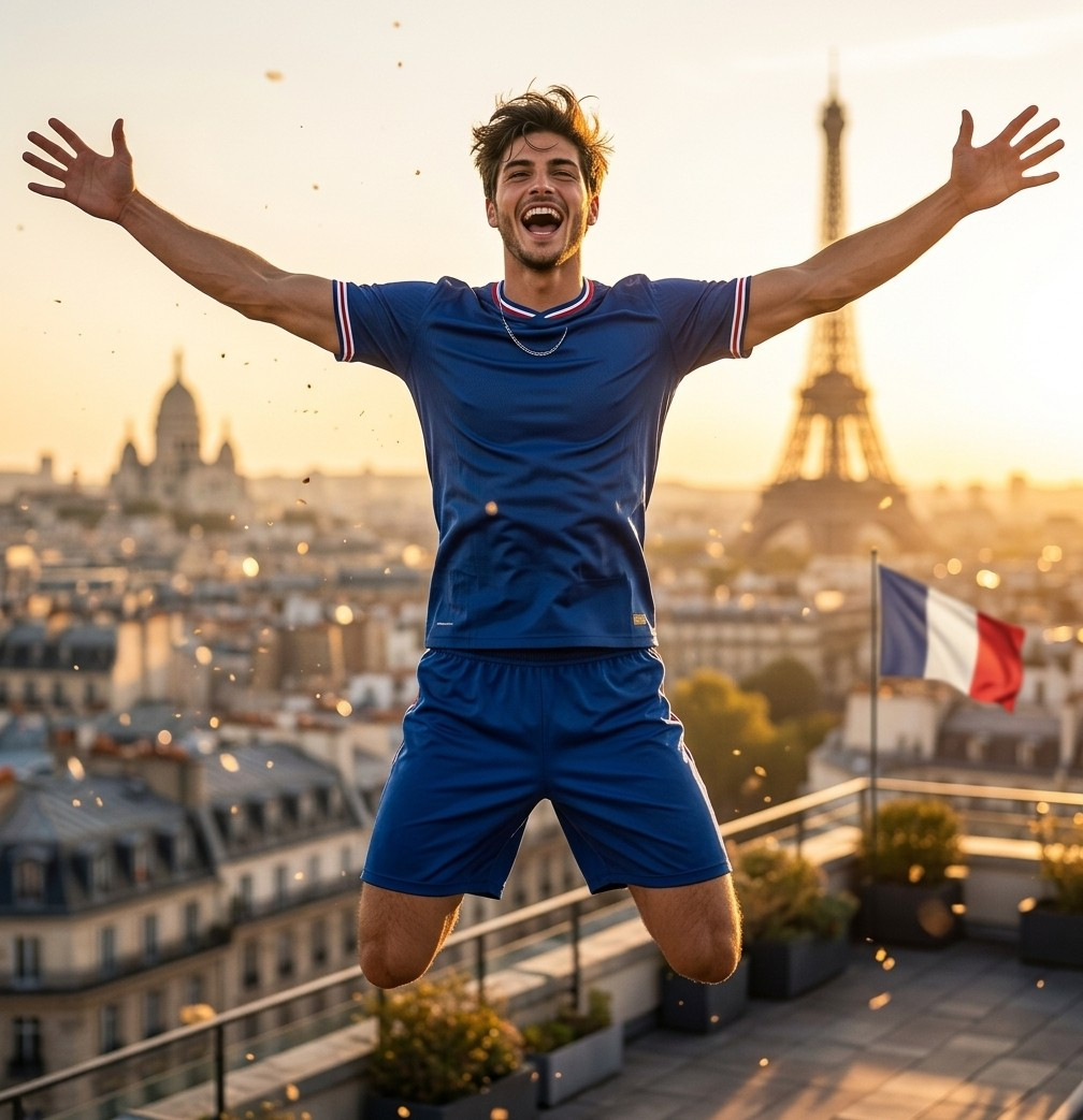 Football Star Poster Series — Rooftop Joy Burst Hero (Male)