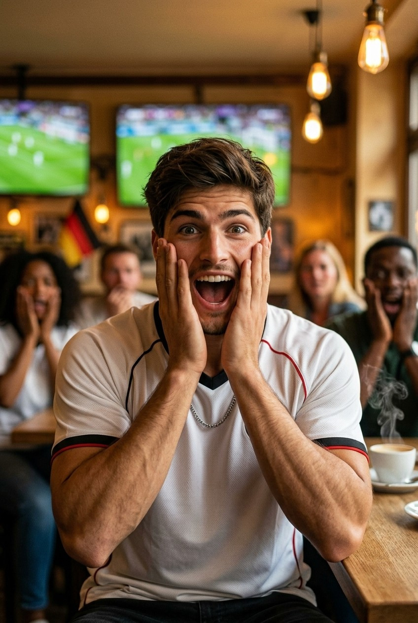 Football Star Poster Series — Café Emotional Reaction Portrait (Male)