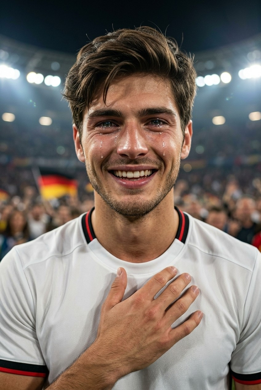 Football Star Poster Series — Emotional Close-Up Fan Portrait (Male)