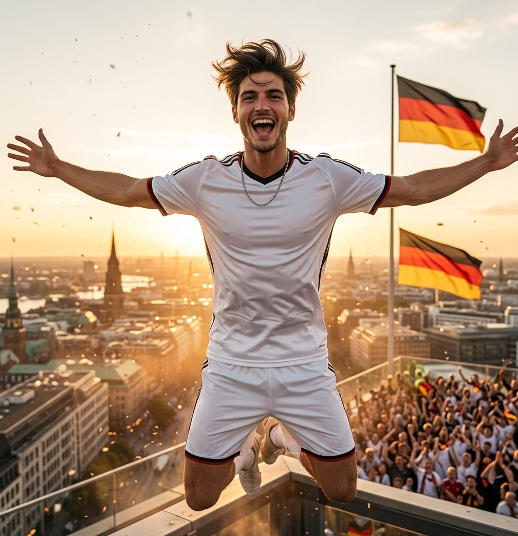 Football Star Poster Series — Rooftop Joy Burst Hero (Male)