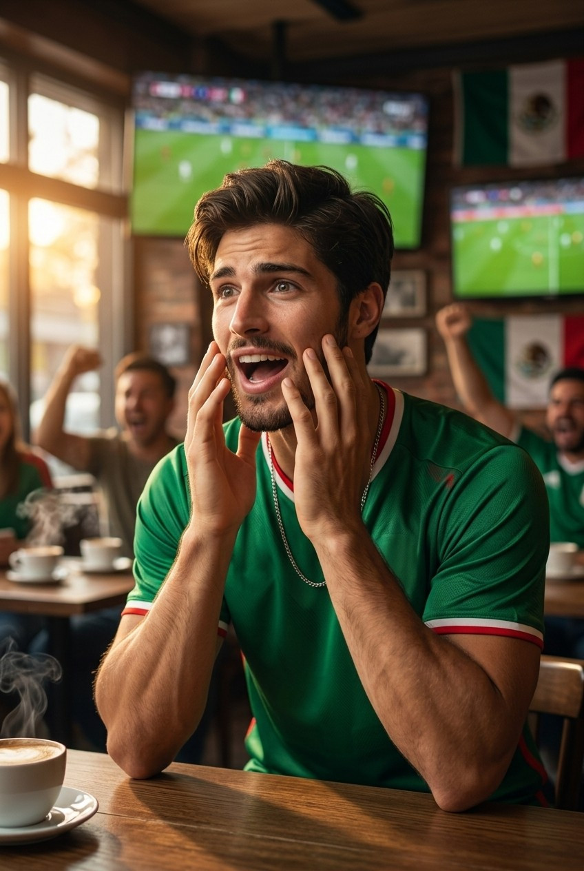 Football Star Poster Series — Café Emotional Reaction Portrait (Male)