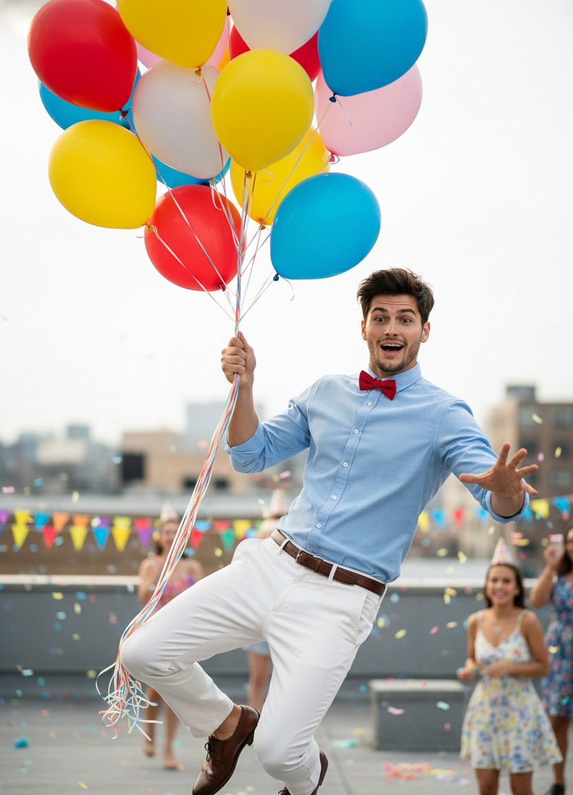 Funny Birthday Wish — Balloon Disaster Hero (Male)