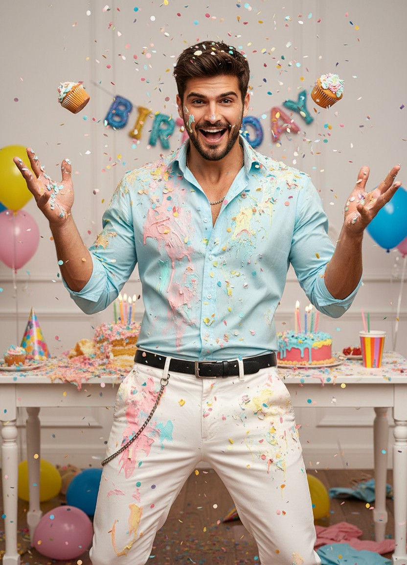 Funny Birthday Wish — Cake Explosion Chaos (Male)