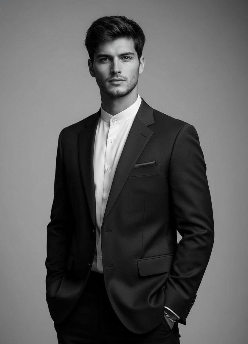 Cinematic Portrait Studio — Black and White Fine Art (Male)