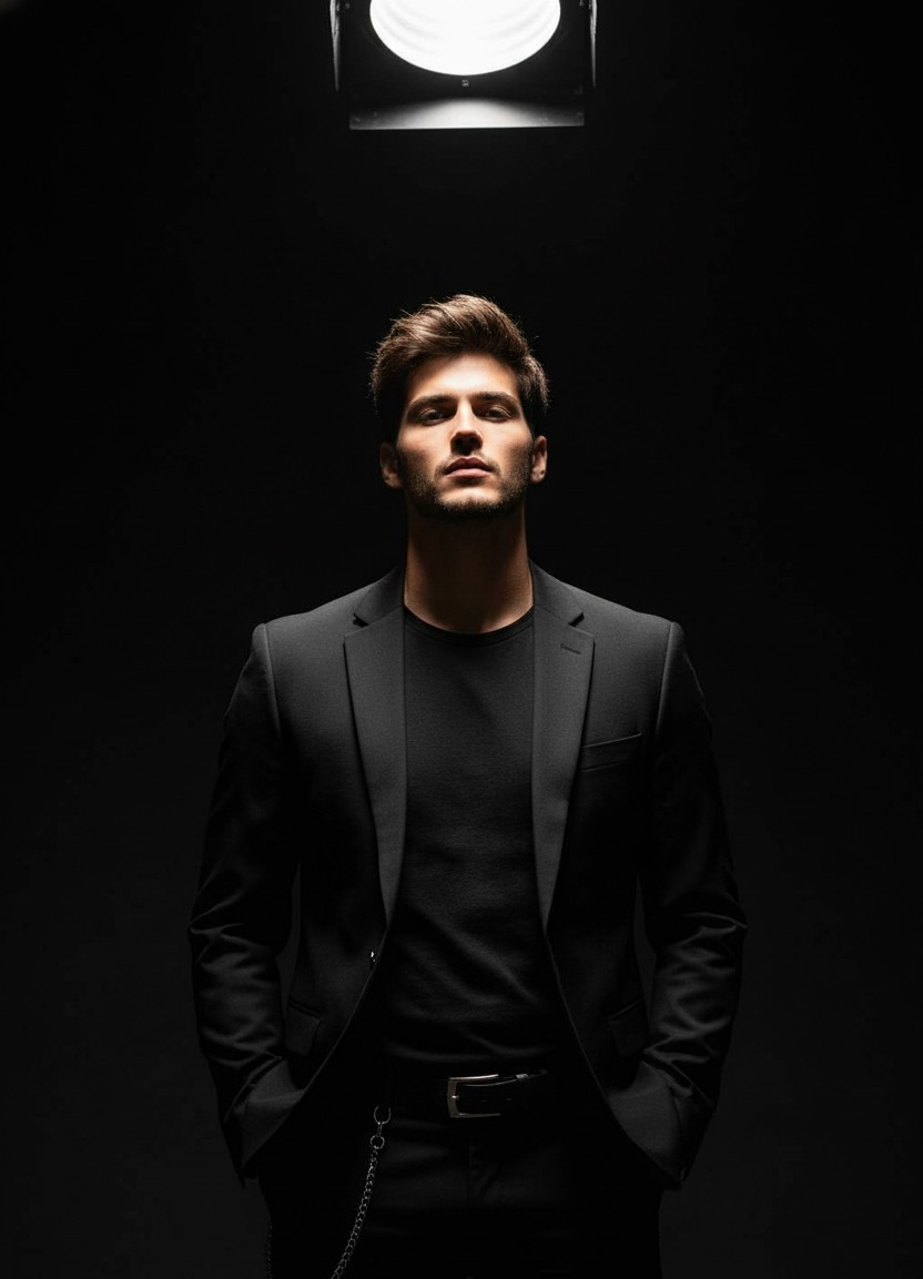 Cinematic Portrait Studio — Dramatic Spotlight (Male)