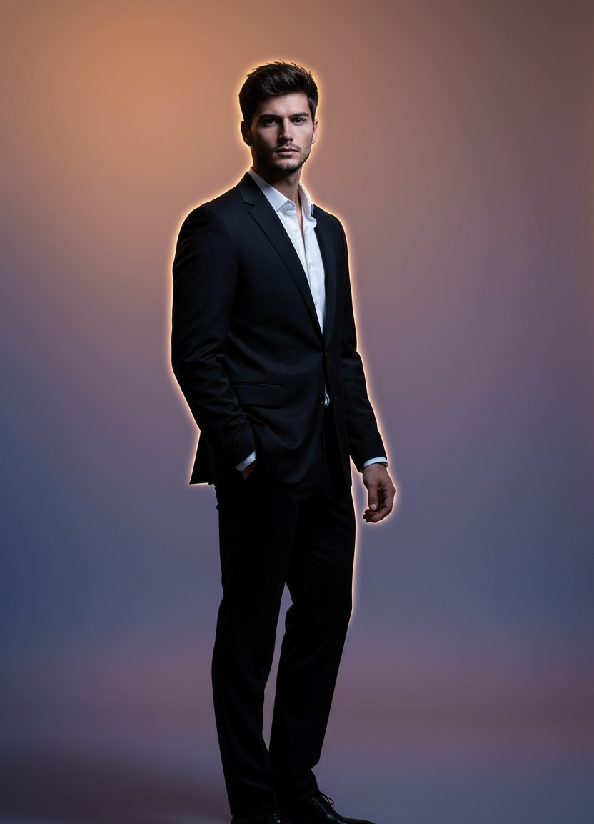 Cinematic Portrait Studio — Backlit Silhouette Art (Male)