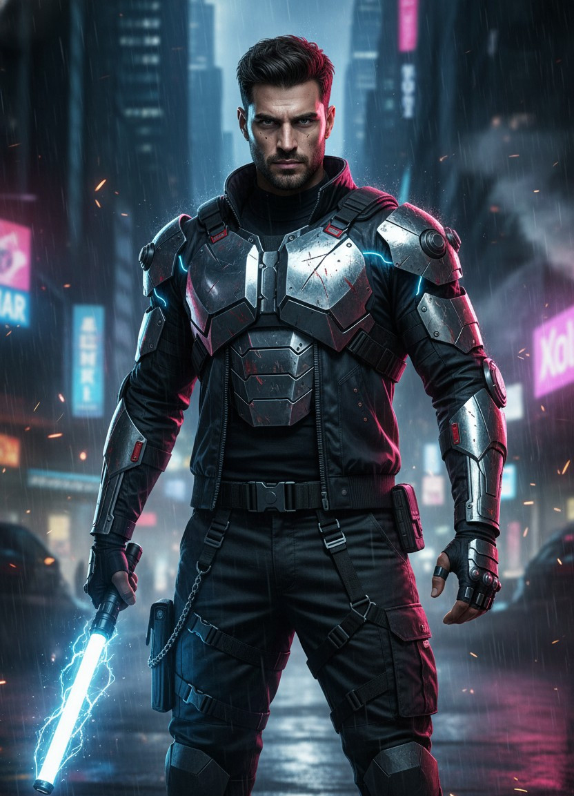 Cyberpunk Neon — Chrome Vigilante (Male)