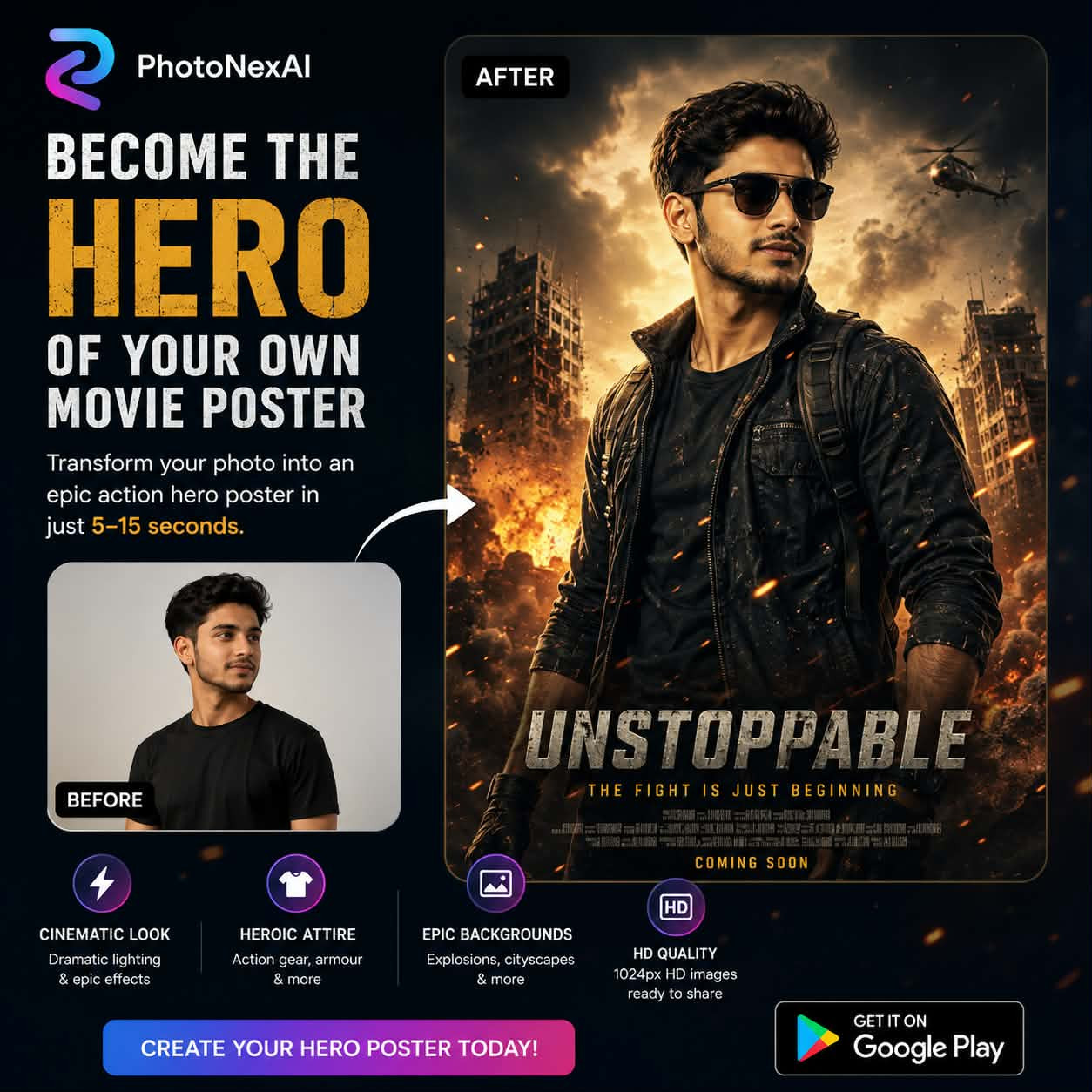 Hero Style AI Photos: Get the Movie Poster Look