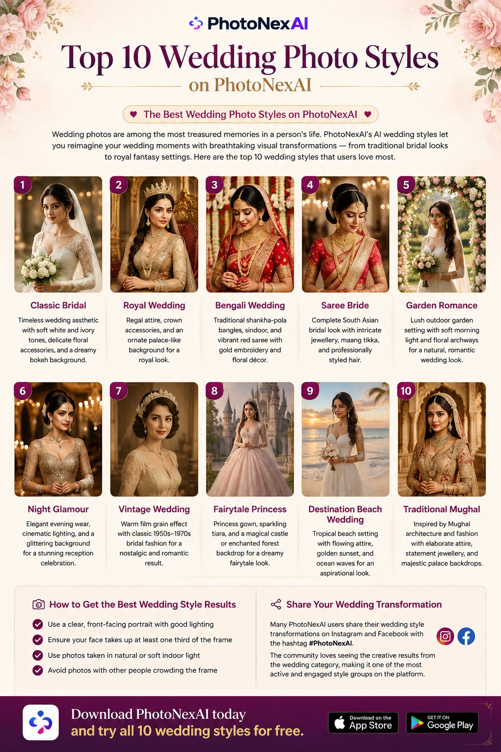 Top 10 Wedding Photo Styles on PhotoNexAI