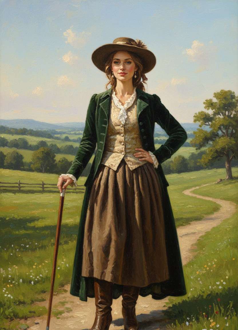 Middle-Aged Oil Painting — Landscape Gentleman Portrait (Female)