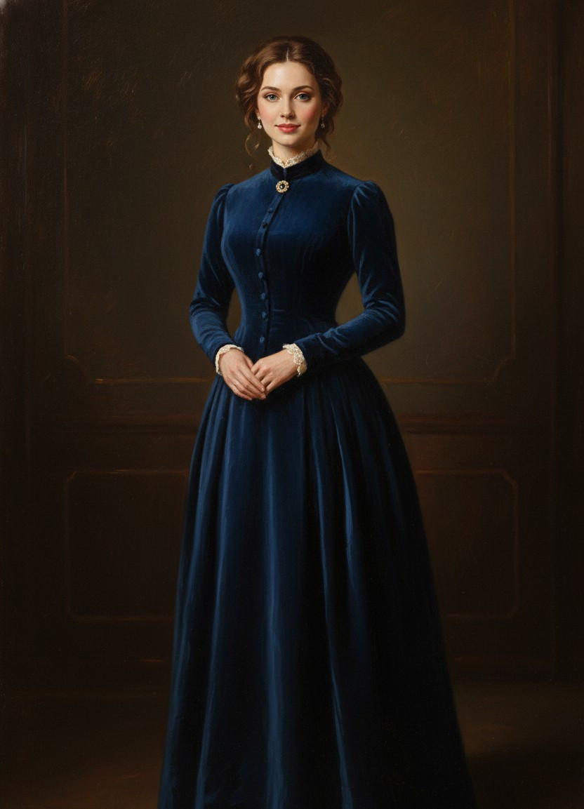 Middle-Aged Oil Painting — Formal Couple-Style Portrait Pose (Female)