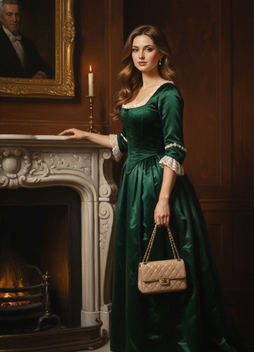 Middle-Aged Oil Painting — Fireplace Portrait (Female)