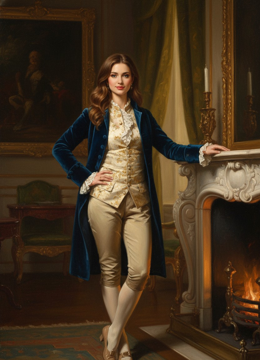 Middle-Aged Oil Painting — Walking Garden Portrait (Female)