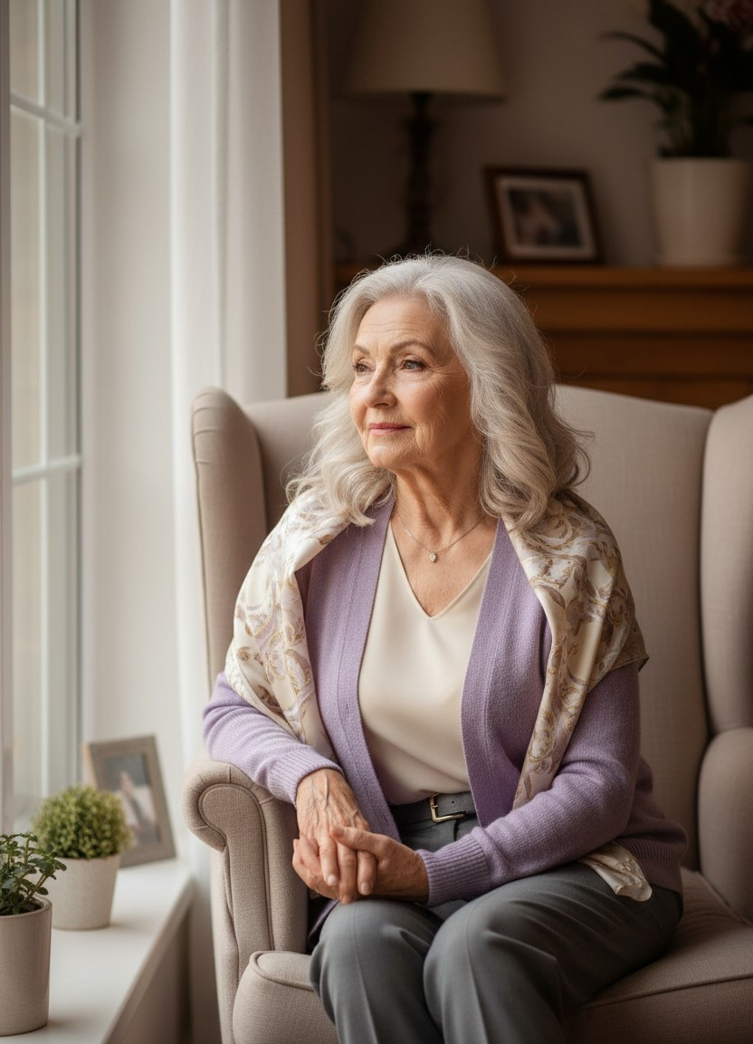 Different Ages Portrait — Old Age Reflection (Age 75–80) (Female)