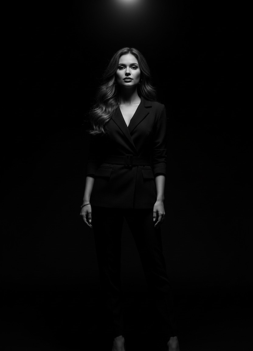 Cinematic Portrait Studio — Dramatic Spotlight (Female)