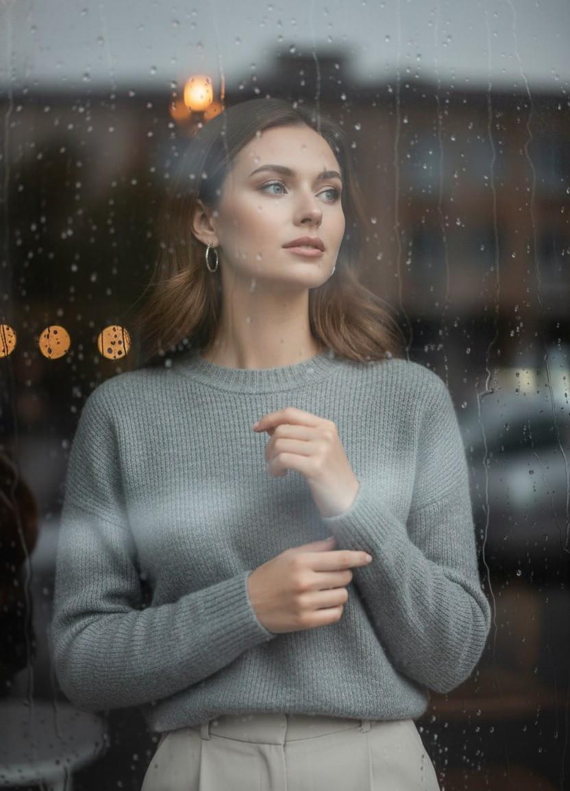 Moody Dark Aesthetic — Rain on Window Portrait (Female)
