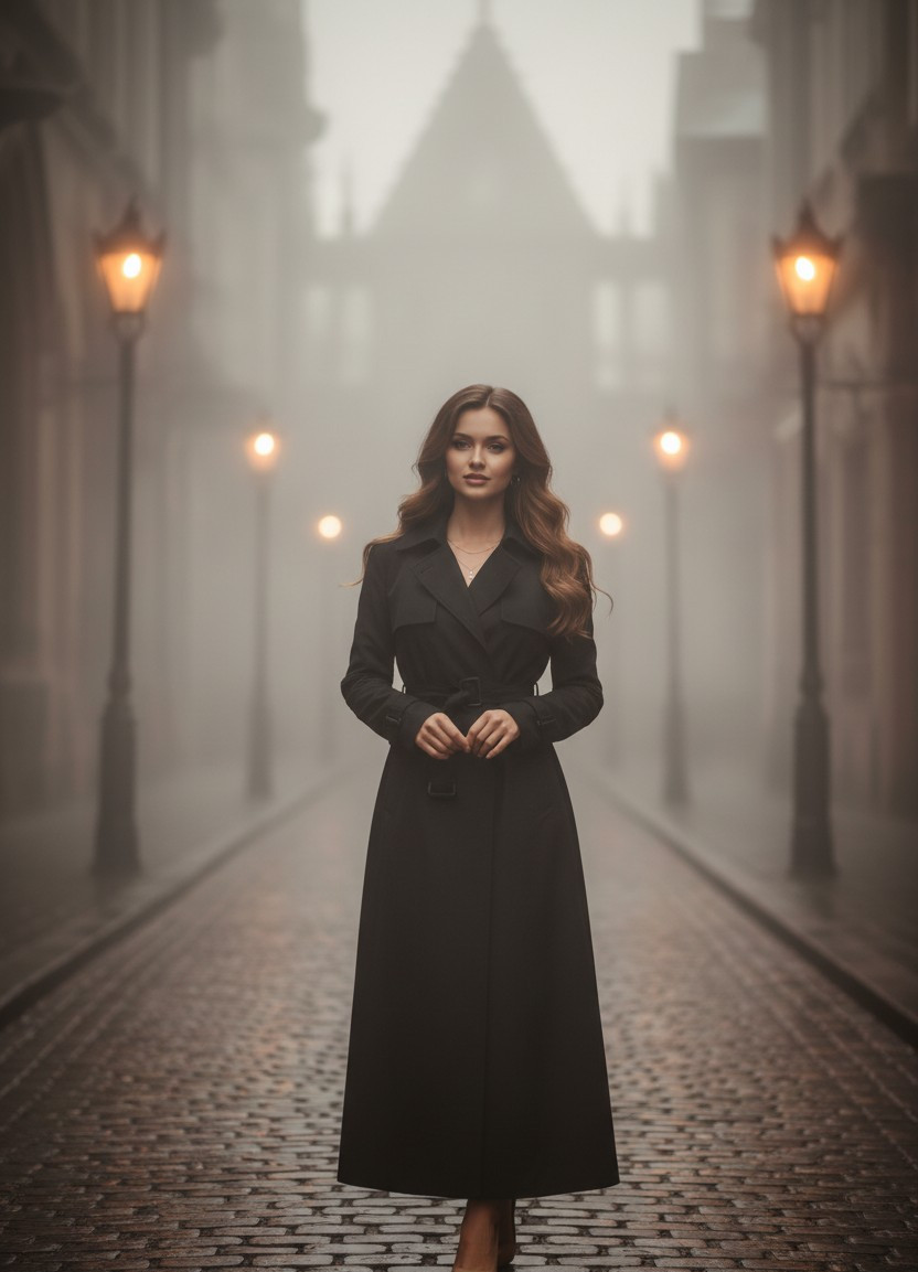 Moody Dark Aesthetic — Foggy Gothic Street (Female)