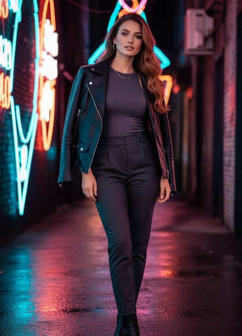 Neon City Nights — Neon Alley Portrait (Female)