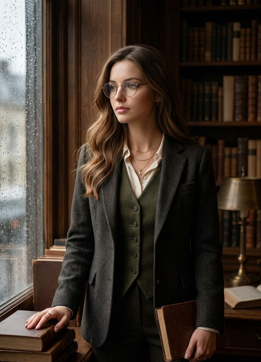 Dark Academia — Rainy Window Scholar (Female)