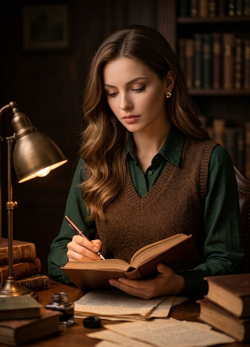 Dark Academia — Late Night Study Desk (Female)