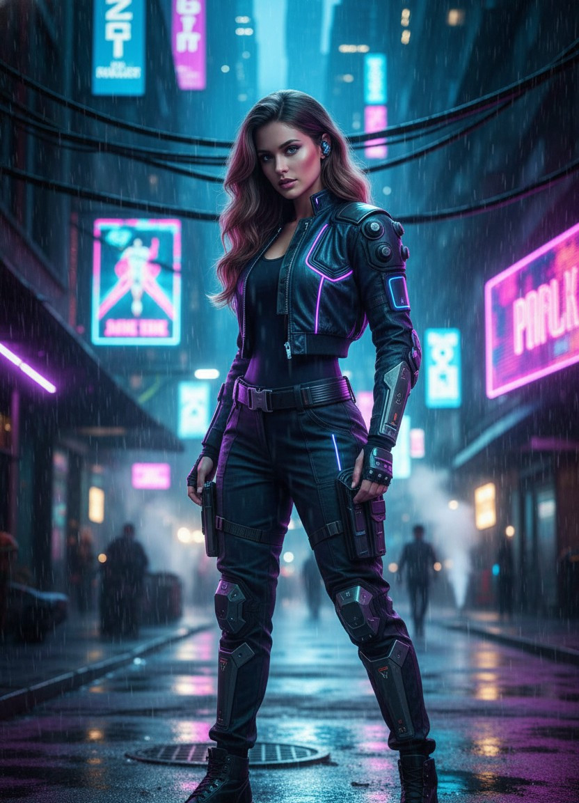 Cyberpunk Neon — Cyberpunk Street Warrior (Female)