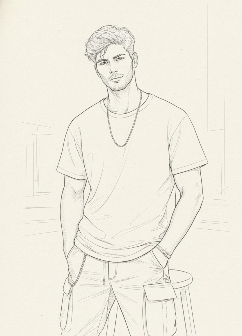 PENCIL PORTRAIT — Minimalist Line Sketch (Male)