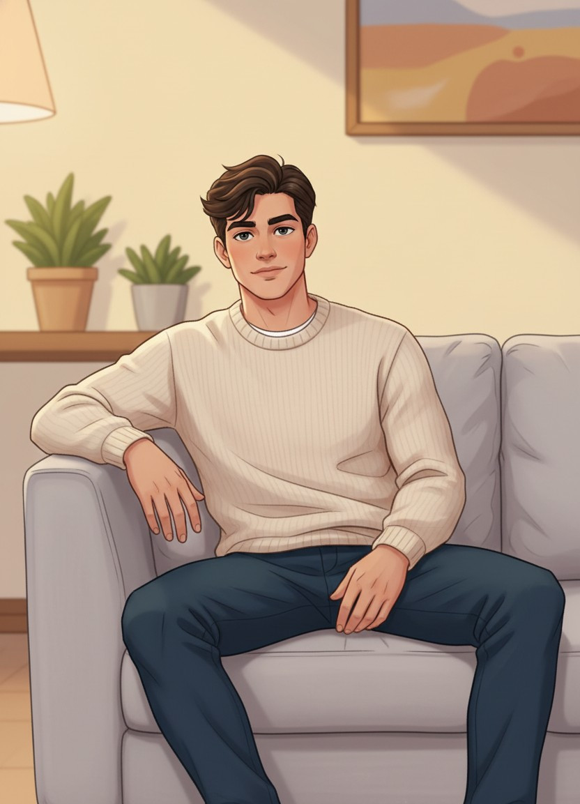 CARTOON PORTRAIT CATEGORY — Cozy Indoor Cartoon (Male)