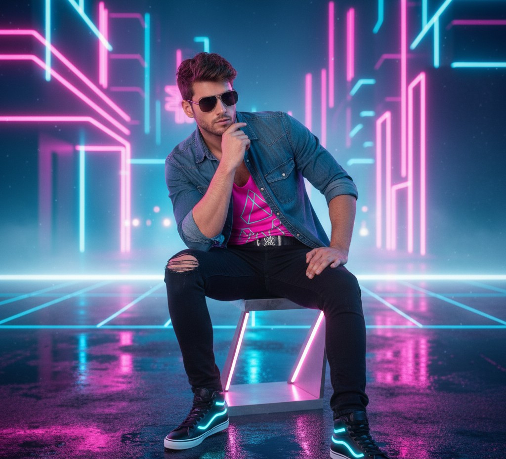 Vintage & Retro Aesthetic — 1980s Neon Retro (Male)