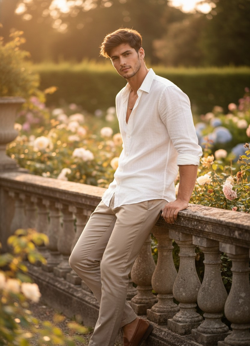 Soft Dreamy Natural Light — Golden Hour Garden (Male)