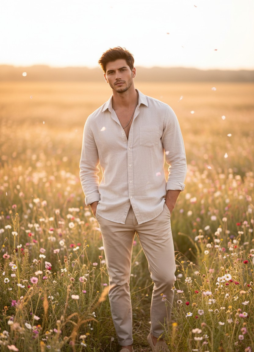 Soft Dreamy Natural Light — Flower Field Whispers (Male)