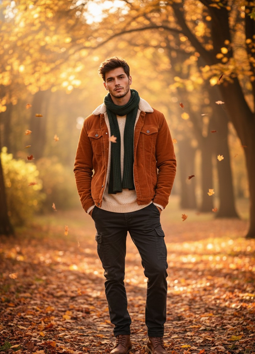 Soft Dreamy Natural Light — Autumn Leaves Glow (Male)