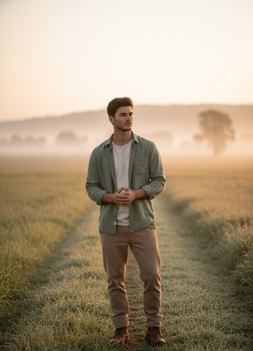 Soft Dreamy Natural Light — Countryside Sunrise Stroll (Male)