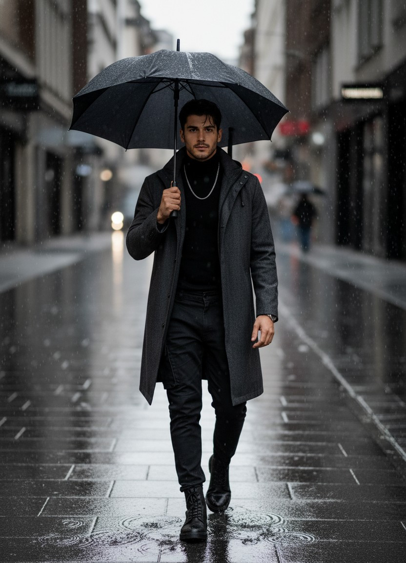 Urban & Street Style — Rainy City Portrait (Male)