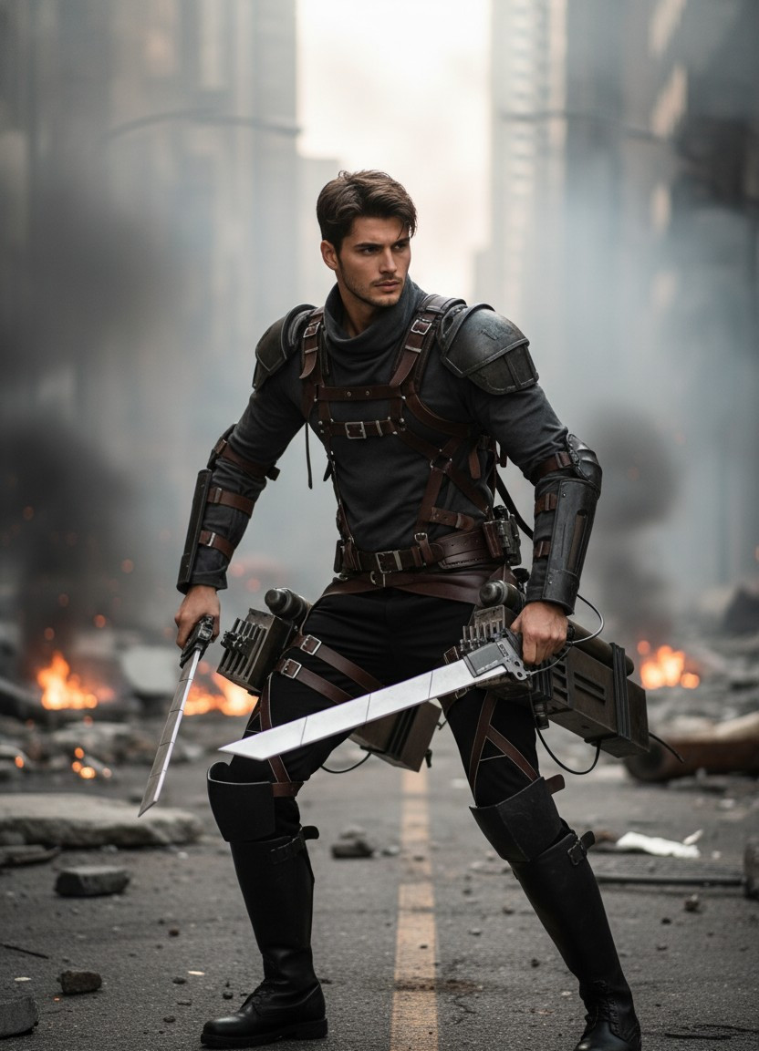 Anime Character Illustration — Titan Battle Soldier Style (Male)