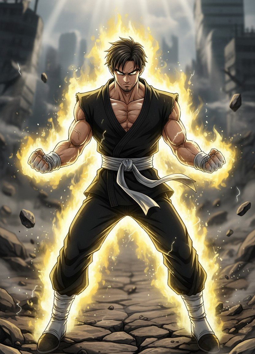 Anime Character Illustration — Dragon Energy Warrior Style (Male)