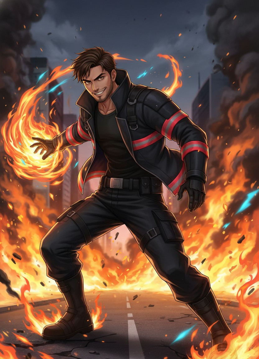 Anime Character Illustration — Fire Force Warrior Style (Male)