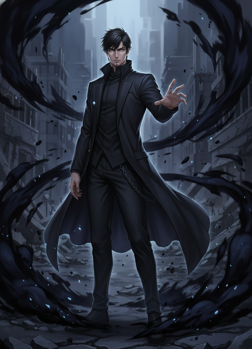Anime Character Illustration — Shadow Monarch Style (Male)