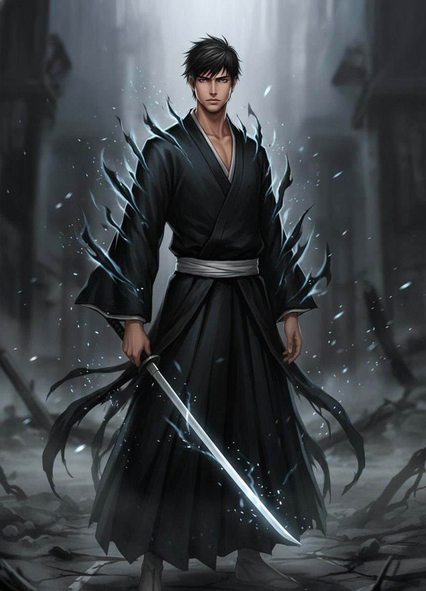 Anime Character Illustration — Dark Soul Reaper Style (Male)
