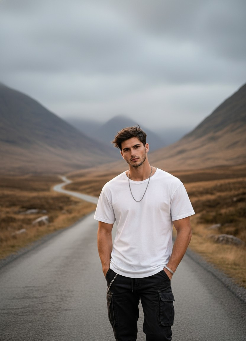 Countryside Portrait — Scottish Highlands Road Portrait (Male)