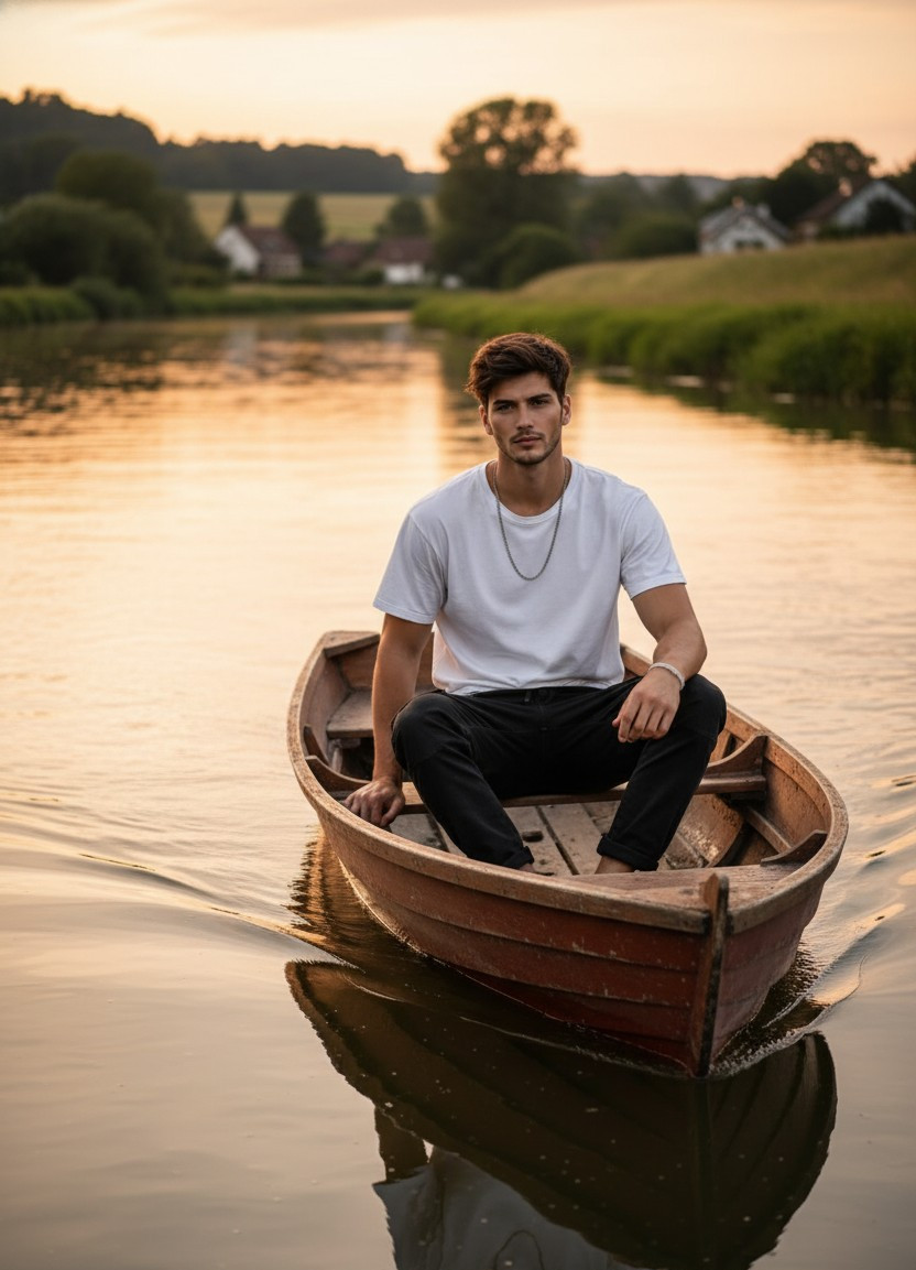 River Travelling — Golden Sunset Boat Journey (Male)